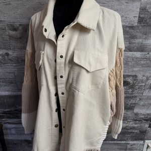 Oli & Hali Ivory Corduroy Shirt with Knit Accents
